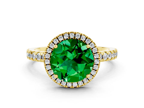 Yellow gold Round Cut Halo Diamond Pave Band with Prong Setting