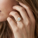 Yellow gold Round Cut Halo Diamond Ring with Channel Set Band and Four-Prong Setting_14