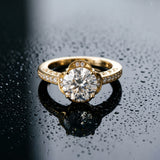 Yellow gold Round Cut Halo Diamond Ring with Channel Set Band and Four-Prong Setting_15