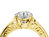 Yellow gold Round Cut Halo Diamond Ring with Channel Set Band and Four-Prong Setting_55