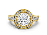 Yellow gold Round Cut Halo Diamond Ring with Pavé Band and Four-Prong Setting_76