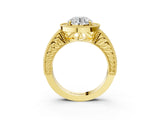 Yellow gold Round Cut Halo Diamond Ring with Pavé Band and Four-Prong Setting_79