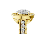 Yellow gold Round Cut Halo Diamond Ring with Pavé Band and Four-Prong Setting_81
