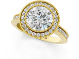 Yellow gold Round Cut Halo Diamond Ring with Pavé Band and Milgrain Prong Setting_34