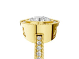 Yellow gold Round Cut Halo Diamond Ring with Pavé Band and Milgrain Prong Setting_38