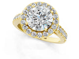 Yellow gold Round Cut Halo Diamond Ring with Pavé Band and Three-Prong Setting_13
