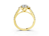 Yellow gold Round Cut Halo Diamond Ring with Pavé Band and Three-Prong Setting_15