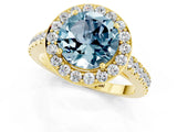 Yellow gold Round Cut Halo Diamond Ring with Pavé Band and Three-Prong Setting_1