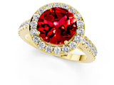 Yellow gold Round Cut Halo Diamond Ring with Pavé Band and Three-Prong Setting_1