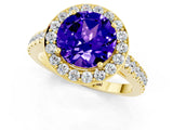 Yellow gold Round Cut Halo Diamond Ring with Pavé Band and Three-Prong Setting_1