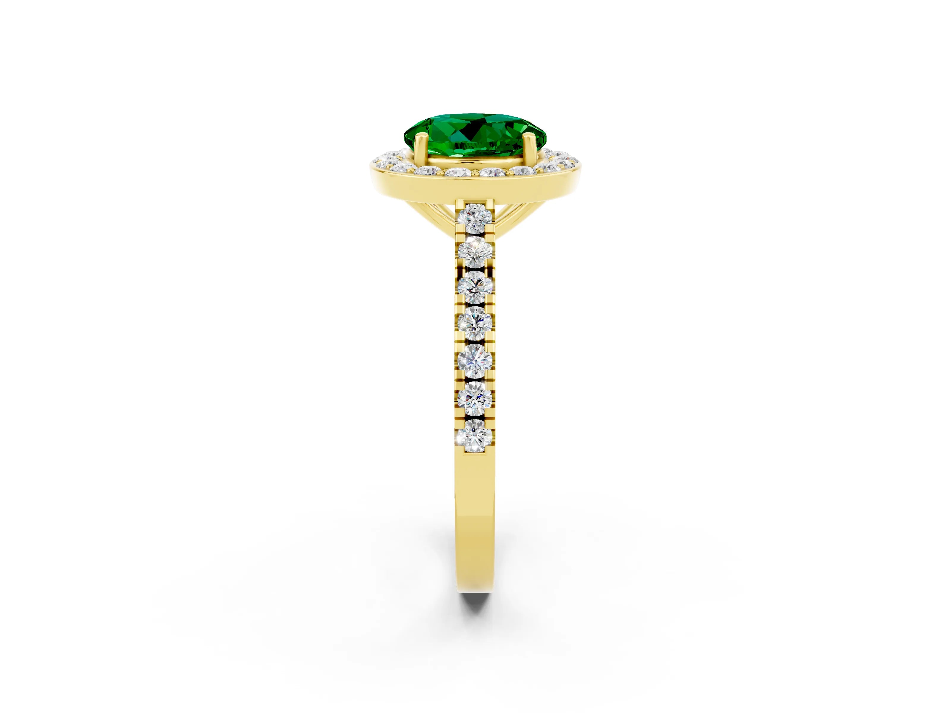 Yellow gold Round Cut Halo Diamond Ring with Pavé Band and Three-Prong Setting_2