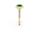Yellow gold Round Cut Halo Diamond Ring with Pavé Band and Three-Prong Setting_2