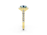 Yellow gold Round Cut Halo Diamond Ring with Pavé Band and Three-Prong Setting_2