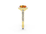 Yellow gold Round Cut Halo Diamond Ring with Pavé Band and Three-Prong Setting_2