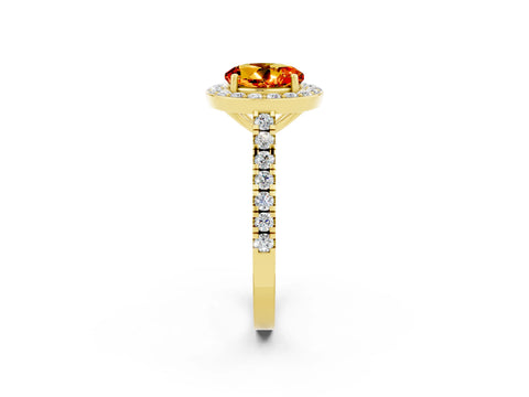 Yellow gold Round Cut Halo Diamond Ring with Pavé Band and Three-Prong Setting_2
