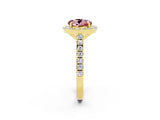 Yellow gold Round Cut Halo Diamond Ring with Pavé Band and Three-Prong Setting_2