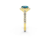 Yellow gold Round Cut Halo Diamond Ring with Pavé Band and Three-Prong Setting_2