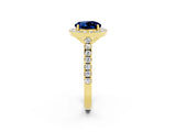 Yellow gold Round Cut Halo Diamond Ring with Pavé Band and Three-Prong Setting_2
