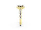 Yellow gold Round Cut Halo Diamond Ring with Pavé Band and Three-Prong Setting_2