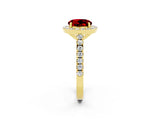 Yellow gold Round Cut Halo Diamond Ring with Pavé Band and Three-Prong Setting_2