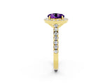 Yellow gold Round Cut Halo Diamond Ring with Pavé Band and Three-Prong Setting_2