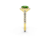 Yellow gold Round Cut Halo Diamond Ring with Pavé Band and Three-Prong Setting_2