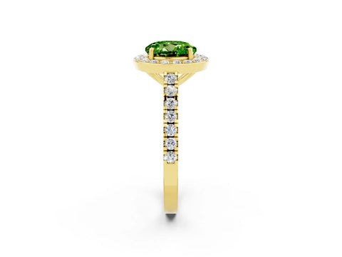 Yellow gold Round Cut Halo Diamond Ring with Pavé Band and Three-Prong Setting_2