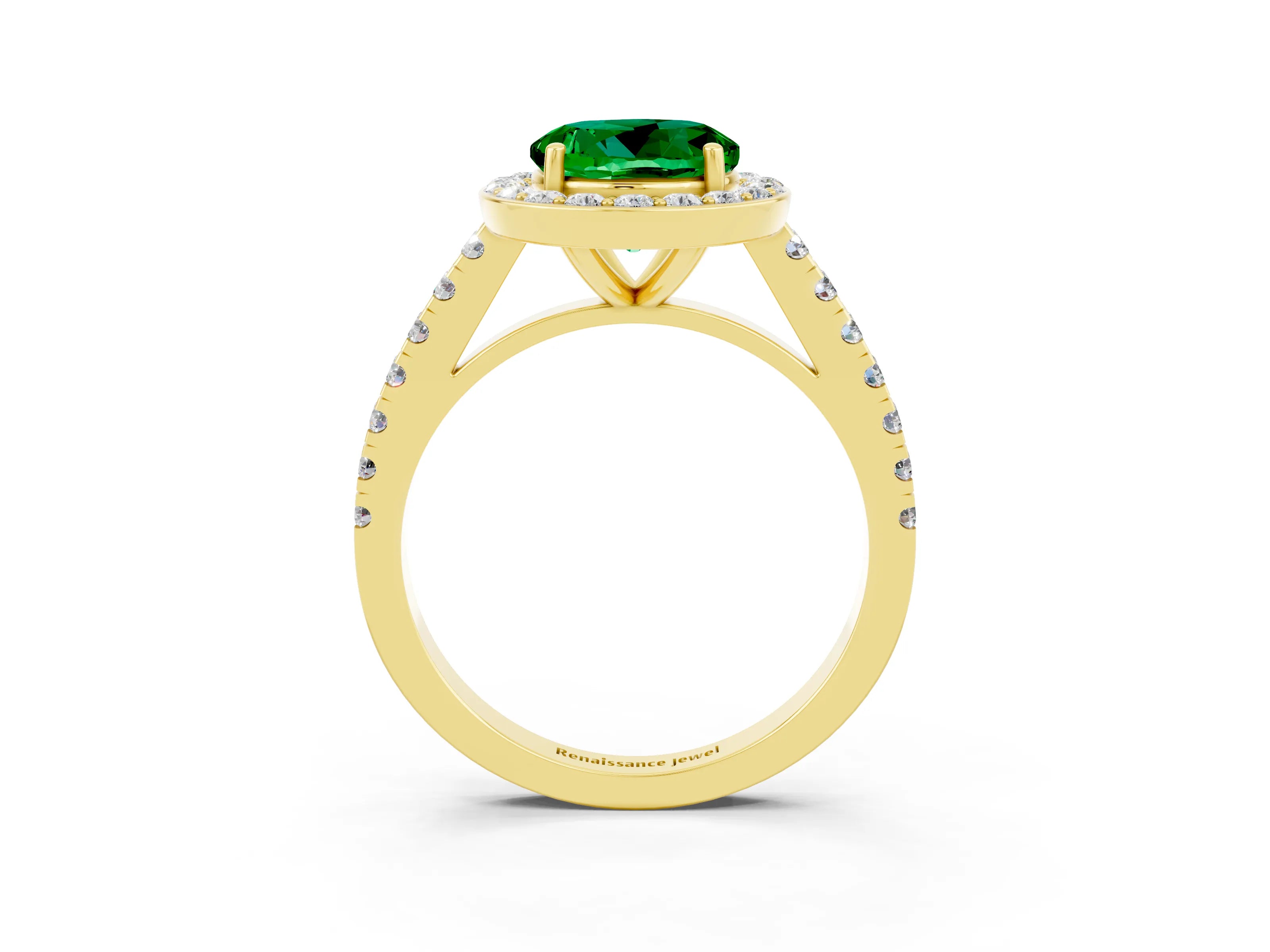 Yellow gold Round Cut Halo Diamond Ring with Pavé Band and Three-Prong Setting_3