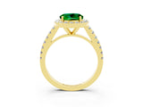 Yellow gold Round Cut Halo Diamond Ring with Pavé Band and Three-Prong Setting_3