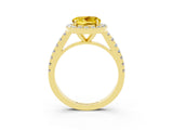 Yellow gold Round Cut Halo Diamond Ring with Pavé Band and Three-Prong Setting_3