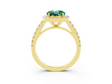 Yellow gold Round Cut Halo Diamond Ring with Pavé Band and Three-Prong Setting_3