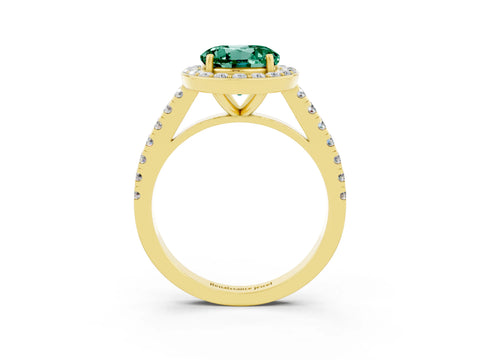 Yellow gold Round Cut Halo Diamond Ring with Pavé Band and Three-Prong Setting_3