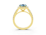 Yellow gold Round Cut Halo Diamond Ring with Pavé Band and Three-Prong Setting_3