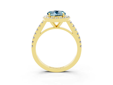 Yellow gold Round Cut Halo Diamond Ring with Pavé Band and Three-Prong Setting_3