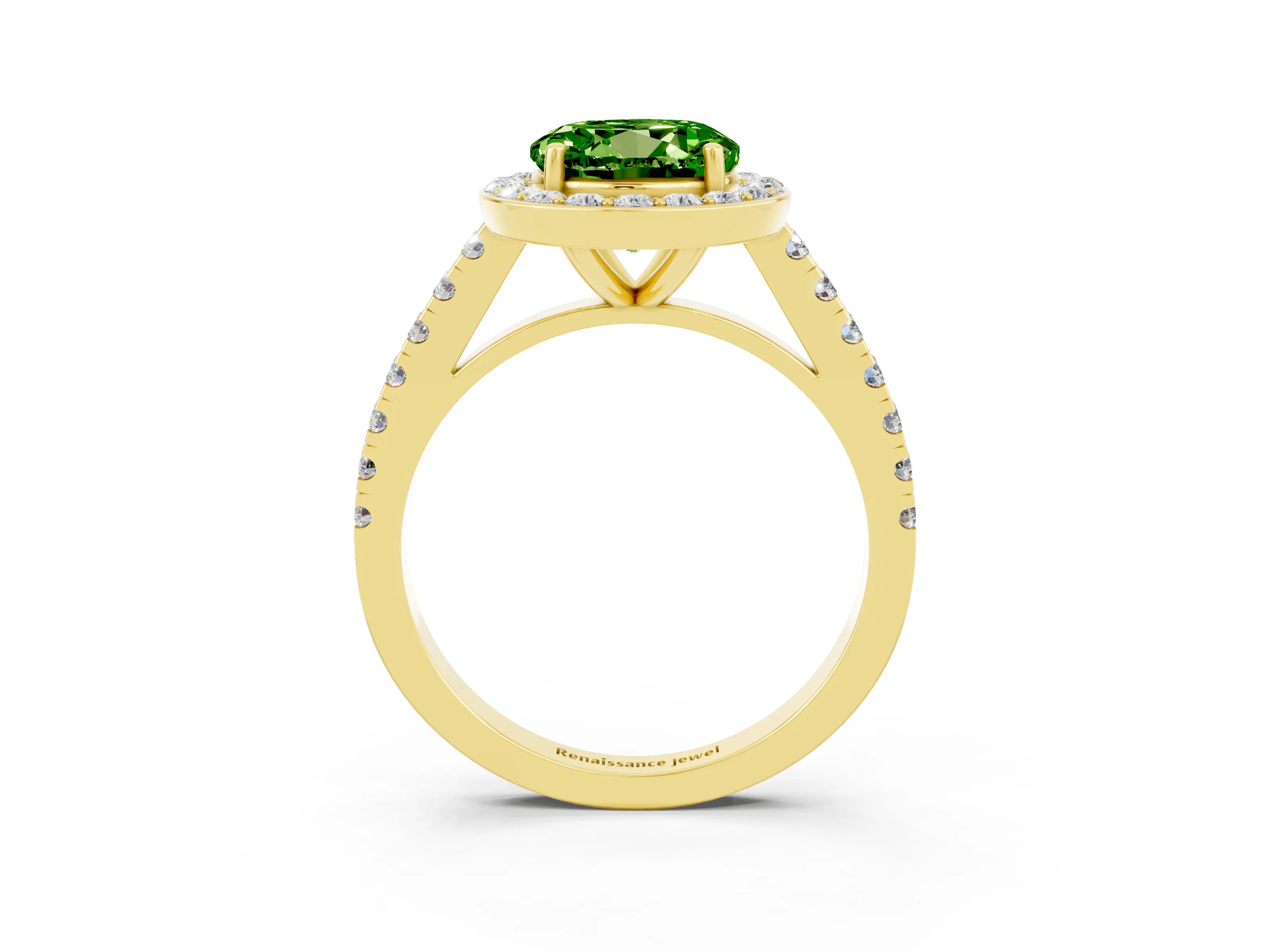 Yellow gold Round Cut Halo Diamond Ring with Pavé Band and Three-Prong Setting_3