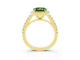 Yellow gold Round Cut Halo Diamond Ring with Pavé Band and Three-Prong Setting_3