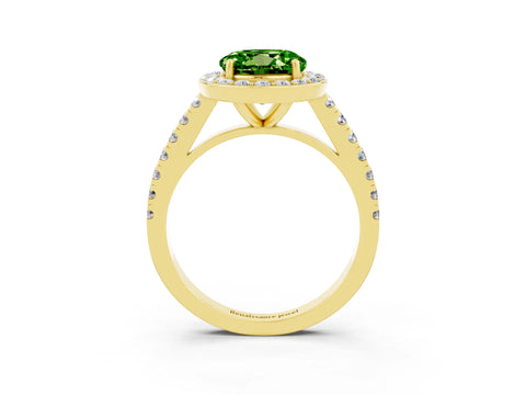 Yellow gold Round Cut Halo Diamond Ring with Pavé Band and Three-Prong Setting_3