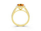Yellow gold Round Cut Halo Diamond Ring with Pavé Band and Three-Prong Setting_3