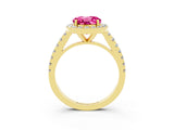 Yellow gold Round Cut Halo Diamond Ring with Pavé Band and Three-Prong Setting_3