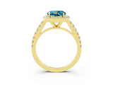 Yellow gold Round Cut Halo Diamond Ring with Pavé Band and Three-Prong Setting_3
