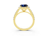 Yellow gold Round Cut Halo Diamond Ring with Pavé Band and Three-Prong Setting_3