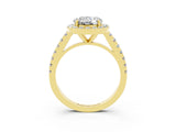 Yellow gold Round Cut Halo Diamond Ring with Pavé Band and Three-Prong Setting_3