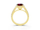 Yellow gold Round Cut Halo Diamond Ring with Pavé Band and Three-Prong Setting_3