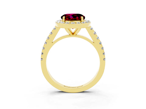 Yellow gold Round Cut Halo Diamond Ring with Pavé Band and Three-Prong Setting_3