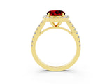 Yellow gold Round Cut Halo Diamond Ring with Pavé Band and Three-Prong Setting_3