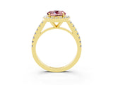 Yellow gold Round Cut Halo Diamond Ring with Pavé Band and Three-Prong Setting_3