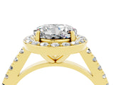 Yellow gold Round Cut Halo Diamond Ring with Pavé Band and Three-Prong Setting_4