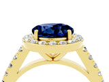 Yellow gold Round Cut Halo Diamond Ring with Pavé Band and Three-Prong Setting_4