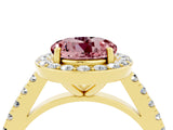 Yellow gold Round Cut Halo Diamond Ring with Pavé Band and Three-Prong Setting_4