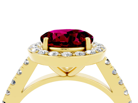 Yellow gold Round Cut Halo Diamond Ring with Pavé Band and Three-Prong Setting_4